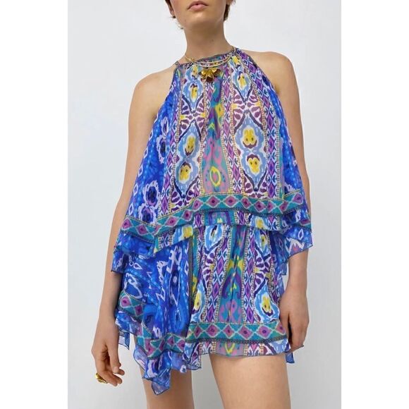 NWT Zara High Waisted Aztec Tribal Printed Asymmetric Hem Pull On Mini Skirt - Picture 10 of 16